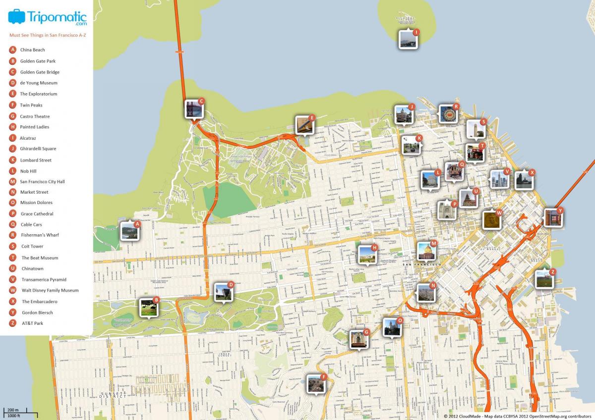 Karte der Sehenswürdigkeiten von San Francisco