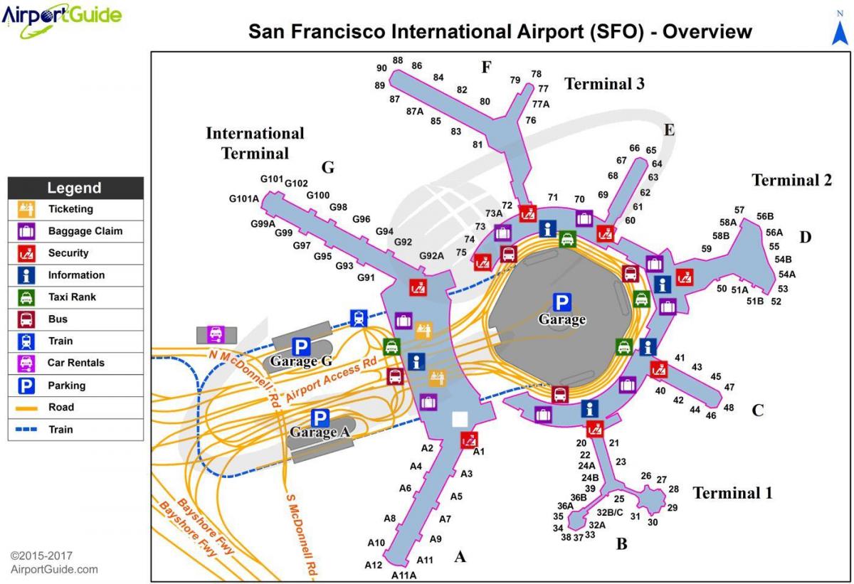 Karte des Flughafenterminals von San Francisco