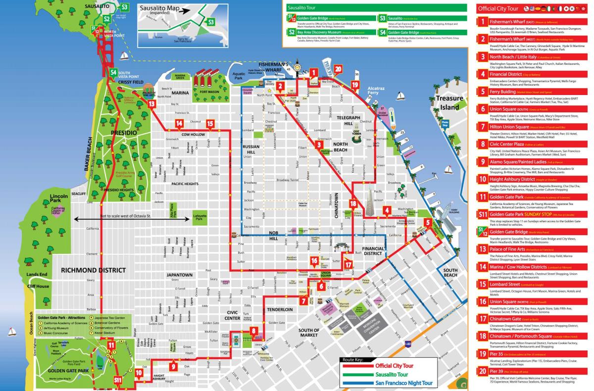 San Francisco Hop On Hop Off Bustouren Karte