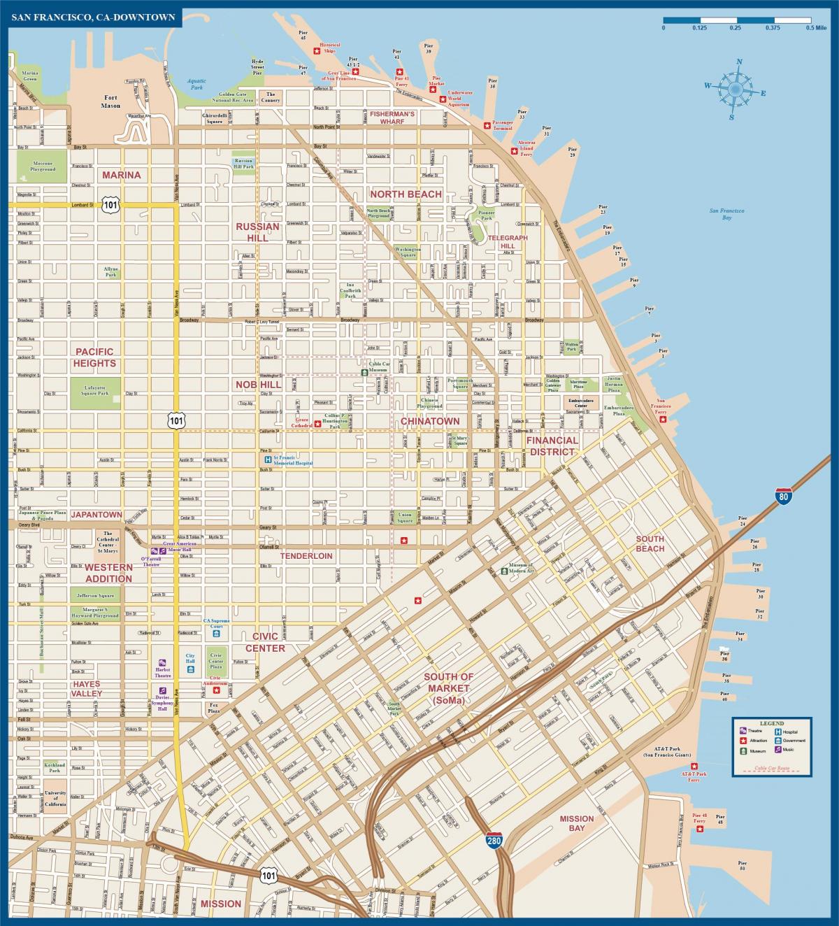 Karte des Stadtzentrums von San Francisco