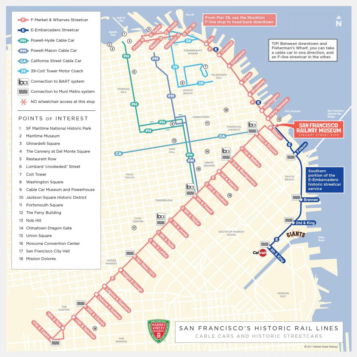 Karte der Straßenbahnhöfe von San Francisco